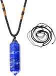 Runyangshi Blue Lapis Lazuli Healing Crystal Pendants, Double Pointed Natural Crystal Quartz Necklace 6 Faceted Chakra Crystal Wand Stone