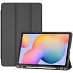 ProCase Case for Galaxy Tab S6 Lite 10.4 2024 2022 2020(SM-P620/P625/P613/P619/P615/P610), Trifold Stand Folio Soft TPU Translucent Back Cover with S Pen Holder Support Auto Wake/Sleep -Black