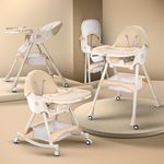 Baybee Liora 4 in 1 High Chair for Baby with Recliner & Convertible Rocking Chair | Kids Toddler Feeding Booster Seat with Tray, Wheels & Safety Belt | Baby Feeding Chairs 6 Months to 3 Years (Beige)