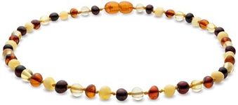 Amber Jewelry Shop Natural Baltic Amber Necklace 13 inches - Knotted Between Beads- Polished Amber Beads- Multicolor