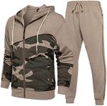 Men's Hooded Athletic Tracksuit Casual Full Zip Jogging SweatSuits, Tz93-khaki, XX-Large