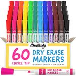 Chalkola Dry Erase Markers Bulk - 60 Pack (12 Vibrant Colors), Chisel Tip White Board Markers Dry Erase Pens - Erasable Whiteboard Marker for Kids, Office, Teacher Supplies, Back to School Supplies