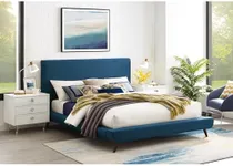 Loft Lyfe Inspired Home Denim Platform Bed - Design: Amoret | Linen Upholstered | Walnut Tapered Leg | Queen Size