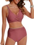 Hanna Nikole Plus Size Bikini with Removable Pads High Waist Two Piece Summer Swimwear Maroon Red 24W