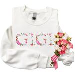 Regamor Embroidery Floral Gigi Sweatshirts For Grandma Gift Sweatshirt From Grandkids Flower Gift Mothers Day Christmas, White, Large