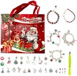 Christmas Advent Calendars 2024, DIY Charm Bracelet Jewelry Making Kit with Xmas Tree Snow Star for Girls Women, Holiday Countdown Calendar Blue Blind Box for 24 Days Surprise Count Down Party Favor Gift Boxes (Christmas-Red)