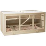 PawHut 45" L Wooden Large Hamster Cage for Rat Mouse Mice 3-Tier Small Animal Exercise Play House with Tray and Slide, Natural Wood