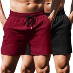 COOFANDY Men's Gym Workout Shorts 2 Pack Quick Dry Athletic Bodybuilding Weightlifting Training Running Pants with Pockets Dark Red/Black