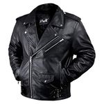 HWK Brando Leather Motorcycle Jacket for Men, Genuine Black Leather Jacket with Removable CE Armor for Motorbike Riding, Black, X-Large