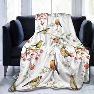 Forest Bird Spring Blanket, Soft Blankets Flannel Bed Throw Cozy Lightweight Plush Gifts for Kids Boys Girls Women Men Sofa Couch Bedroom Living Rooms Warm All Season, Home Decor, Small 50"x40"