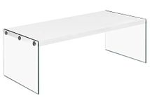 Monarch Specialties I 3286 Coffee Table, Accent, Cocktail, Rectangular, Living Room, 44" L, Tempered Glass, Laminate, Glossy White, Clear, Contemporary, Modern