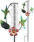 Rain Gauge Outdoor, Solar Large Capacity Rain Gauges with LED Light, Metal Hummingbird Decorative Rain Gauges for Garden, Deck, Lawn Yard, Patio, Pathway, Farm