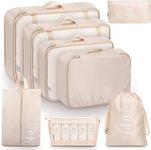 FLYNGO Nylon 8 Pcs Travel Organizer Pouch Packing Cubes For Clothes Space Savers Bags Cosmetics/Underwear/Socks/Shoes Toiletry Bag Laundry Organiser(Beige)