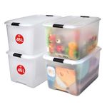 Iris Ohyama Plastic Storage Boxes with Lids, 45L, Set of 4, Clear, Latching Buckles with Handles, Stackable, Nesting, Strong & Durable, For Closet, Garage, Home, Office, Organising Tote Bins, TB-45