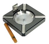 DecoreBay Carbon Fiber Patterned Wooden Cigar Ashtray with 4-Cigar Rests Best Man Gift (Grey)