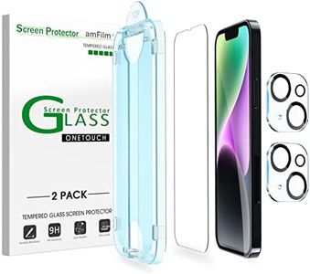 [2+2 Pack] amFilm OneTouch for iPhone 14 Plus 6.7" Glass Screen Protector with Camera Lens Protector. Easiest to Installation, Bubble Free and Full Coverage Case Friendly