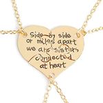 3 Pcs Best Friends Forever Engraved Necklace Broken Heart Charm Pendant Set BFF Friendship Necklace (Gold - " We are sisters connected at heart "), Alloy, Simulated Pearl