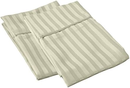 American Linen 500 Thread Count Luxury 2 PC Pillow Cases Square/Continental/European Size 26" x 26"(Inches) -Sage Green Stripe. Dimension in cm (65 cm x 65 cm)