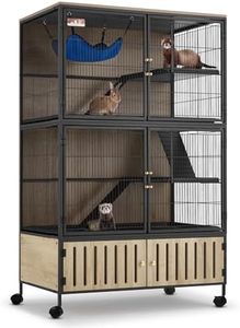 HABUTWAY Metal Large Guinea Pig Cages 5 Levels, 60.0" H Rolling Ferret Cage with Removable Ramps & Double Door, Cage with Locker, Squirrel Cage Christmas Decoration Pet Crate Furniture