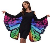 Women's Halloween Adult Cosplay Party Shirt Dress Wings Graphic Cold Shoulder Costume Colorful Butterfly XL