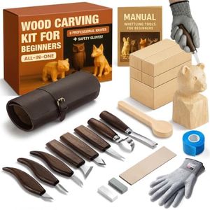 Complete Wood Carving Kit for Beginners - Gift Ready Wood Carving Tools Set | Whittling Kit with 8 Wood Carving Knives, Spoon Carving Tools, Wood Blocks, Gloves, Roll Bag and Sharpening Strop