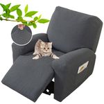 XINEAGE New 4 Piece Recliner Covers Stretch Jacquard Recliner Chair Slipcover Design Soft Recliner Furniture Protector with Pocket for Kids and Pets Dark Gray