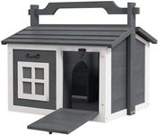 PawHut Rabbit Hutch Cat House Puppy House Guinea Pig Hutch Small Animal House Portable Wooden Indoor Outdoor with 2 Rooms Top Handle, Openable Roof - Grey