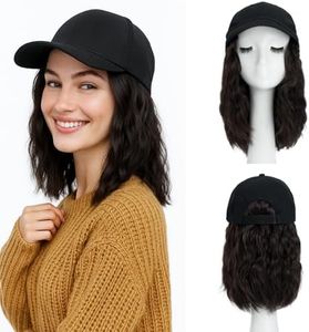 SEGO Hat Wig, Hat with Hair Attached for Women Black Baseball Cap with Hair Extensions, Short Curly Bob Baseball Cap Wig Adjustable Hats for Daily Party 8 Inch #6A