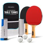 PRO SPIN All-in-One Portable Ping Pong Paddle Set (2-Players) | Table Tennis Set | Retractable Ping Pong Net (Up to 72" Wide) | Premium Paddles | 3-Star Balls | Storage Case | Game Table | Gift