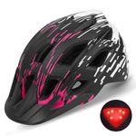 Bike Helmet, Lightweight Bicycle Helmet with Tail Light & Detachable Visor, 21 Vents Cycling Helmet for Adults, Mountain & Road Cycle Helmet for Men Women Adjustable Size 57-61cm(Black+Rose)