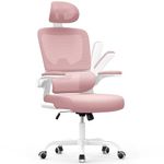 naspaluro Office Chair, Ergonomic Desk Chair with Adaptive Lumbar Support/2D Headrest/Flip-up Armrests, Computer Mesh Chair with Rocking Function, Swivel Home Office Chair-Pink