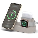 elago Trio 2 Wireless Charging Station for Desk Compatible with MagSafe Charger, Compatible with iPhone 12, Compatible with AirPods Pro - 3 in 1 Phone Stand [Stone] [Charging Cables Not Included]