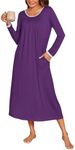 Ekouaer Women's Full Length Long Sleeve Nightgown Women Winter Nightgown Long Sleeve Night Shirt Dress Sleepshirt Purple