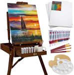 Best Choice Products Art Easel for Painting, Portable Wooden Adjustable Artist Tripod with Sketch Box, 32-Piece Art Set with Acrylic Paints, Brushes, Canvases & Palette - Walnut