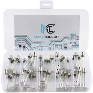 MakerCircuit 50Pcs Fast Blow Glass Tube Fuse Assortment Kit 6x30mm 0.5A-30A 250V Tube Fuses with Plastic Case