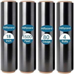 Shrink/Stretch Wrap Roll 18" x 1500 FT Plastic Wrap for Moving, Heavy Duty Industrial Strength 80 Gauge, 800% Stretch for Packing, Pallets, Shipping & Furniture Protection (Black-4 Pack)
