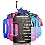 ETDW Half Gallon Water Bottle with Time Marker and Straw, 74oz BPA Free Water Bottle with Handle Leak Proof Water Container Pop Up Open Black