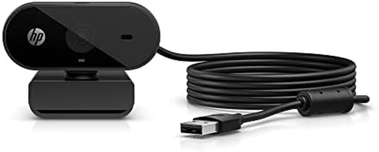 HP - PC Webcam 320 FHD, Compatible avec Chrome, Correcteur Automatique de lumière, Microphone intégré, Support avec Clip pivotant de 360º, Noir