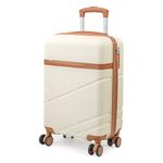 London Fog Virgin Atlantic Cabin Approved Suitcase - Lightweight VA Carry On Size 22" Onboard ABS Hard Shell, Luggage | 360 Wheels, Fully Lined Interior, TSA Lock LFL007 (Cream/Tan)