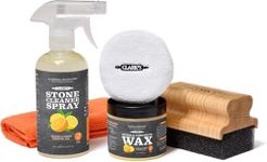 CLARK'S Natural Stone Daily Cleaner and Wax Care Kit - Includes Soapstone, Slate, & Concrete Wax, (6oz), Spray (12oz), Applicator, Microfiber Towel & Buffing Pad, Enriched with Lemon & Orange Extract