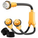 MECMO - Marine Shore Power Splitter SS2-50P Male 50A Plug to (2) 30A L5–30 R Female, Y Splitter Boat Shore Power Adapter w/ Locking Ring & Collar - 3FT