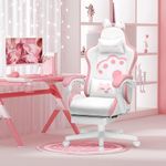 GTPLAYER Pink Gaming Chair with Footrest Ergonomic Computer Chair with Cat Ears, Lumbar Support and Headrest Height Adjustable Swivel Home Office Chair