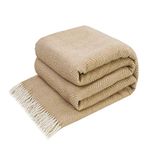 LYHome Merino Wool Blanket - Large Throw Bedspread for Sofa Bed, Single Double Size, Cosy Throws for Sofas & Beds, Soft and Warm Blankets Picnic Camping (55x79 in | 140x200 cm, Beige - White Chevron)