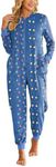 Ekouaer Christmas Onesie Fleece Long Sleeve Hooded One Piece Pajamas for Women Zipper Pjs with Pocket S-XXL Blue