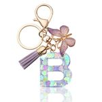 CHUQING Keyring with Letter Girl Keyring Initial Letter Gift Women Key Ring Butterfly Purple, Purple b, S