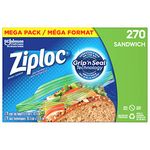 Ziploc Snack and Sandwich Bags for On-the-Go Freshness, Grip 'n Seal Technology for Easier Grip, Open and Close, 270 Count