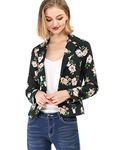 Allegra K Women's Long Sleeve Open-Front Printed Blazer Jacket Black-Floral Large