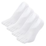 Hellomamma Toe Socks for Men No Show Running Five Finger Socks Invisible Low Cut Boat Loafer Socks, White-4 Pairs, 6-10