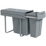 HOMCOM 7.9 Gallon (30 L) Under Sink Garbage Can, 2 Removable Compartments, Seal Lid & Handle, Pull Out Garbage Bin for Kitchen, Grey