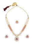 ZAVERI PEARLS Pink Purple Stones Embellished Kundan Necklace Earring & Ring Set For Women-ZPFK15937